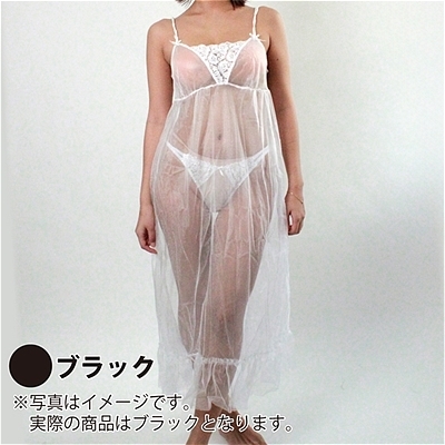 キラキラスケスケ生地にレース付きロングスリップ&Tバック ブラック キラキラスケスケ生地にレース付きロングスリップ&Tバック ブラック